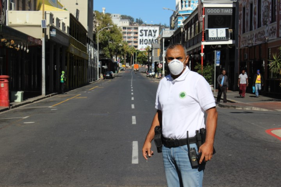 CCID Safety & Security manager Mo Hendricks on the beat in Long Street during Lockdown
